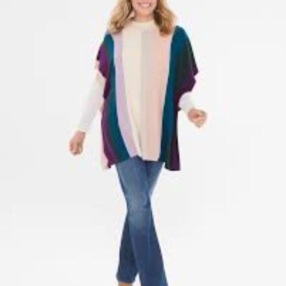 Chico's Stripe Mock Neck Poncho Small Medium NWT - Picture 3 of 7